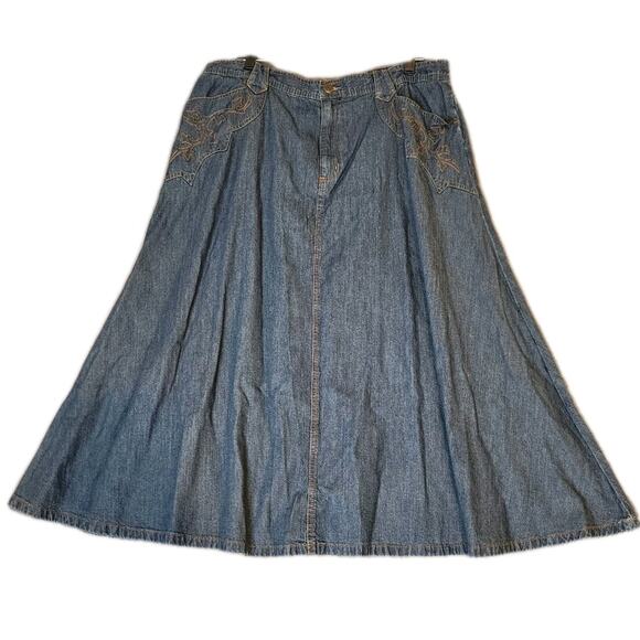 VTG Y2K Lauren Jeans Co Denim A-Line Western Maxi Skirt NWT‎ Ralph Lauren Sz 16W - Picture 1 of 8